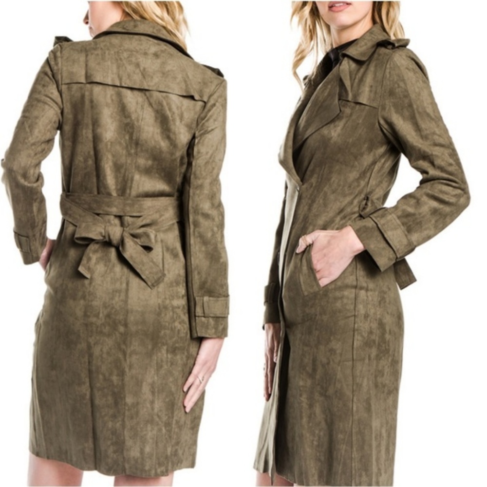 Olive Green Suede Trench coat ✅ - Picture 3 of 3